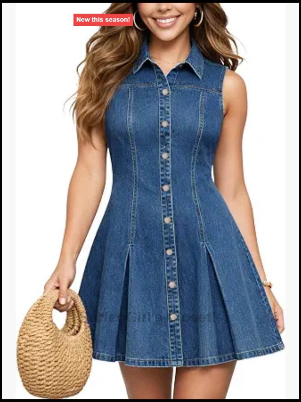 Sleeveless Button Down Denim Dress Women Stretchy V-Neck Summer Jean Dress